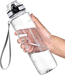 OLDLEY Water Bottle, 32oz Motivational Sports Water Bottle with Time Marker - Times to Drink - Tritan, BPA Free, Wide Mouth Leakproof, Clear (1 Bottle) product image