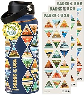 Wondery USA® National Parks Water Bottle With 63 Waterproof Stickers of Parks (USA), 32 oz Stainless Steel Water Bottle for Traveling, Hiking, Camping, National Park Gifts - OCEAN product image