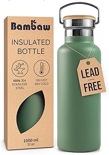 Bambaw 32oz Insulated Water Bottle, Metal Water Bottle Stainless Steel Great for Hiking, Lightweight and Easy to Carry, Durable, Made of High-Grade Stainless Steel (Sage Green) product image