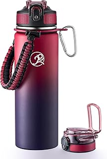 GOSWAG Insulated Sports Water Bottle, 24oz 2 Lids(with Straw/No Straw), Stainless Steel Water Bottles with Paracord Handle, Insulated Bottle with Double-Wall Vacuum Insulation product image