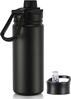 16 oz Insulated Water Bottle with Straw Lids, Stainless Steel Kids Water Bottles for School, Double Wall Vacuum Metal Water Bottle with Straw & Wide Mouth Lid, Black 1 Pack product image