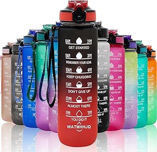 32oz Sports Water Bottle Outdoor, with Drinking Time and Capacity Labels, Sport Water Cups with Straw,BPA Free Leak Proof,for Fitness Gym Running Climbing (Black red) product image