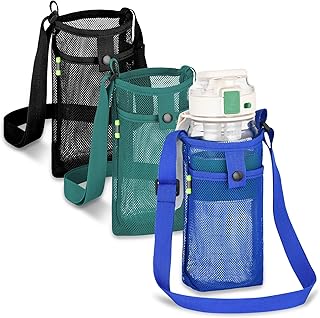 3Pcs Water Bottle Holder with Strap, Mesh Water Bottle Bag Carrier with Adjustable Shoulder for Walking and Travelling product image