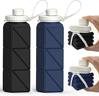 BEAUTAIL Collapsible Water Bottles 20.6oz, Silicone Foldable Portable Travel Water Bottle, BPA-Free, Leakproof Reusable for Traveling Camping Hiking Sports Outdoor, 2 Pack (Black+Dark Blue) product image