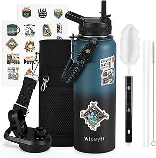 40 oz Insulated Water Bottle with Straw (Cold for 36 Hrs), Stainless Steel Triple Wall Vacuum Sports Water Jug, Leakproof Hydro Cup Flask with Paracord Handle & Straw Spout Lids & DIY Stickers product image