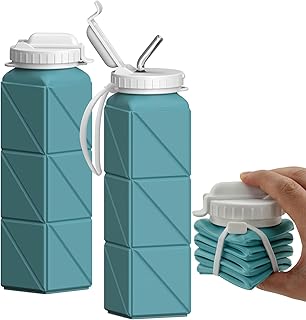 BEAUTAIL Collapsible Water Bottles with Straw 20.6oz, Silicone Foldable Portable Water Bottle, BPA-Free, Leakproof Reusable for Travel Camping Hiking Cycling Yoga Sports, 1 Pack (Blue) product image