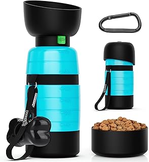 Pecute Dog Water Bottle Portable 22 oz with 5 oz Food Container, Poop Bag Holder, Portable Dog Water Bottle Dispenser, Leakproof, Lightweight, Pet Water Bottle for Dogs Outdoor Travel Walking product image