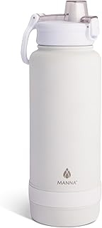 Manna Push Stainless Steel Bottle with Push-open Locking Lid and Sipping Spout - 40 Oz - White Powder Coat product image