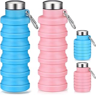 Baderke 2 Pcs Collapsible Water Bottles 17oz Silicone Travel Foldable Portable Water Bottle with Buckle Silicone Lightweight Reusable Leakproof for Camping Hiking Cycling Sport(Pink, Blue) product image