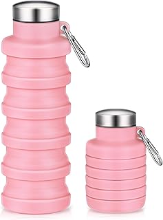 Baderke Collapsible Water Bottles 17oz Travel Sports Portable Water Bottle with Portable Buckle Silicone Lightweight Reusable Leakproof for Camping Hiking Yoga Outdoor(Pink) product image