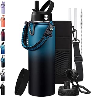 BENZZO Insulated Water Bottle 40 oz - Keep Cold 48H & Hot-24H, Metal Water Bottle with Straw & Auto Spout Lid,Paracord Handle,Bottles Carrier Bag, Leak Proof Thermal Flask for Hiking Cycling Sport product image