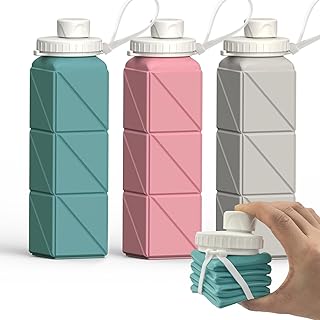 Collapsible Water Bottles 20.6oz, Silicone Foldable Portable Travel Water Bottle, BPA-Free, Leakproof Reusable for Traveling Camping Hiking Sports Outdoor, 3 Pack (Blue+Pink+Starlight) product image