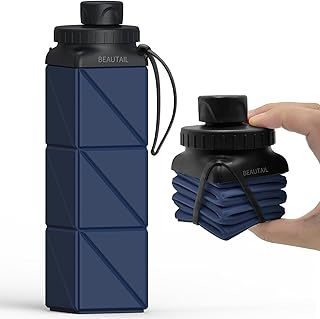 Collapsible Water Bottles, Silicone Foldable Water Bottle 610ml, BPA-Free Portable Reusable Leakproof Bottle for Gym Travel Camping Hiking Sports Outdoor, 1 Pack (Dark Blue) product image