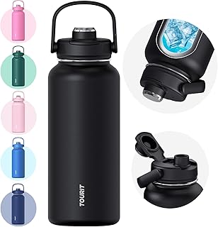TOURIT 32 oz Insulated Water Bottle, Stainless Steel Sports Water Bottles With Top Handle, Double-Wall Travel Thermal Water Flask, BPA Free Leakproof Water Bottle for Sports and Travel (Obsidian) product image