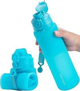 TakeToday Collapsible Water Bottles 32oz, Foldable Travel Water Bottle, BPA Free, Silicone Water Bottle Leakproof for Hiking, International Travel, Outdoors product image
