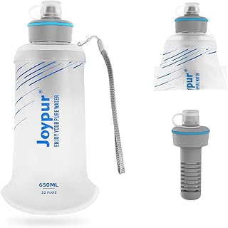 Water Filter Survival - Collapsible Water Bottle with Filter 0.01 Micron Squeeze Filtered Water Bottle 22oz for Hiking Backpacking Camping BPA-Free(White 650ml) product image