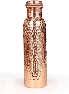 Hammered Finish Pure Copper Water Bottle - 32 oz | Ayurvedic, Joint-Less & Leak-Proof | Travel Bottle for Gym, Office, Hiking & Outdoor Use product image