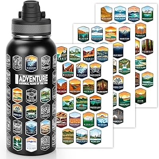 Nefeeko 32oz National Parks Water Bottle - Insulated Adventure Bottle with Waterproof Stickers | Leakproof Lid & Dual Straw/Spout | USA Bucket List Gift for Hikers, Camping & Outdoor Enthusiasts product image