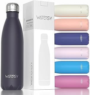 WATERSY Stainless Steel water bottles,17oz/500ml Insulated Water Bottles,Dark Purple metal water bottle Keeps Drink Cold and Hot,BPA Free kids water bottles for School,Gym,Travel,Sports product image