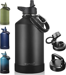 CIVAGO Gallon Insulated Water Bottle Jug with Straw, 128 oz Large Stainless Steel Water Flask, Big Metal Thermal Mug with 3 Lids for Sports, Travel, Gym, and Camping, Black product image