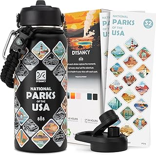 DYSANKY National Parks Water Bottle – 32 oz Insulated Stainless Steel Water Jug with 63 Hand-Drawn Park Stickers, Outdoor Accessories & Gift Box – BPA-Free – Ideal for Hiking, Camping & Travel product image
