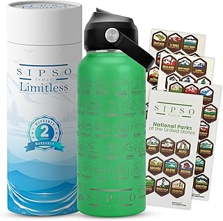 Hiking Gift Water Bottle – 32 oz Vacuum Insulated Stainless Steel National Park Water Bottle | 63 Waterproof Stickers & Premium Gift Box | Camping & Outdoor Adventure Gifts (Light Green) product image