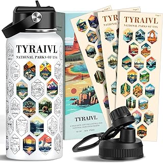 National Parks Water Bottle with Stickers, Birthday Gifts for Men and Women, 32oz Wide Mouth Leakproof Stainless Steel Bucket List Insulated Bottle for Camping & Hiking product image