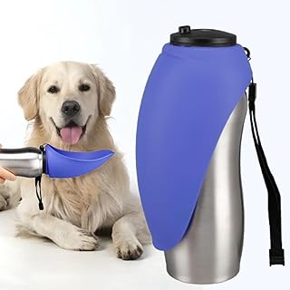 Portable Dog Water Bottle, 24 oz, Stainless Steel, Convenient Pet Water Dispenser, Collapsible Travel Bowl, Walking, Hiking, and Outdoor Activity, Compatible with Various Pets, Houd2Go (Blue, 24oz) product image