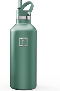 IRON °FLASK Camping & Hiking Hydration Flask with Straw, Narrow Mouth Insulated Stainless Steel Sports Water Bottle - Sage 32 oz - Straw (1 Lid) product image