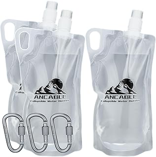 Ancable 33oz (1L) Collapsible Water Bottles, 3-Pack Reusable Travel Foldable Water Bottles for Hiking Camping Running Bike, BPA-Free Water Bottle product image