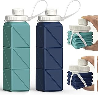 Collapsible Water Bottles 20.6oz 2 Pack, Silicone Foldable Portable Travel Water Bottle, BPA-free, Reusable Leakproof for Traveling Camping Hiking Cycling Sports Outdoor (Blue+Darkblue) product image