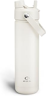 ENCOOL Insulated Water Bottle with Straw Stainless Steel Water Bottle, Leak-Proof, BPA-Free, Double Wall Vacuum Keeps Cold for 24 Hours for Sports, Travel, School (26 oz, Cream Moon) product image