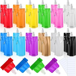 24 Pack Collapsible Water Bottles Bulk 16oz Foldable Water Bottles with Carabiner Reusable Drinking Leak Proof Container Bags for Sport Biking Hiking Camping Travel Outdoor (12 Colors) product image