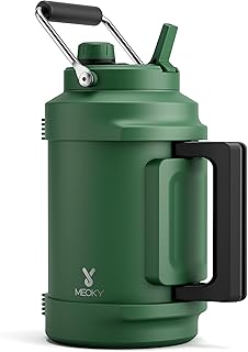 1 Gallon Insulated Water Bottle for Hiking: Meoky 128 oz Triple Wall Vacuum Stainless Steel Metal Water Jug - Top and Side Handles, Cold for 48 Hrs, 2-in-1 Straw and Spout Lid, Leakproof for Gym (Fir) product image