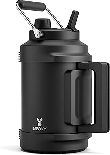 1 Gallon Insulated Water Bottle for Sports: Meoky 128 oz Triple Wall Vacuum Stainless Steel Water Jug - Top and Side Handles, Cold for 48 Hrs, 2-in-1 Straw and Spout Lid, Leak Proof for Hiking (Night) product image