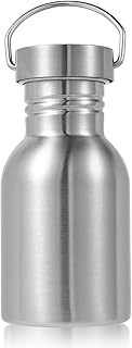 Volhoply 12oz Uninsulated Single Walled Water Bottle, Stainless Steel Reusable Water Bottles with Handle, BPA Free & Plastic Free 18/8 304 Metal Water Bottles for Camping, Hikers, Cyclists product image