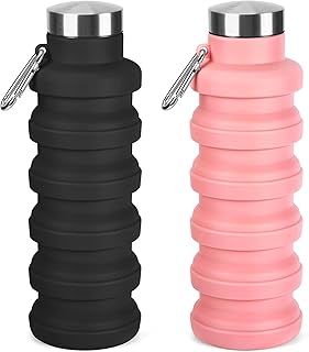 Collapsible Water Bottles 17oz, Portable Leak-Proof Travel Water Bottle, Reusable BPA Free Silicone Foldable Water Bottle with Carabiner for Gym, Traveling, Camping, Hiking, Sports(Black+Pink) product image