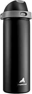 POWCAN 24 oz Insulated Water Bottle for Sports: Push-Button Spout & Quick-Flip Straw, Leakproof, Keep Cold 24Hrs, Fits Car Cupholder, Stainless Steel Bottle for Travel, Gym, School (Midnight Black) product image