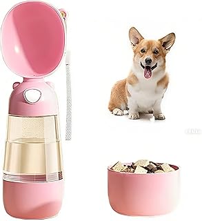 Portable Dog Water Bottle for Walking, Leak Proof 2 in 1 Water and Food Dispenser, BPA Free Pet Travel Water Bottle for Hiking, Lightweight Puppy Outdoor Drinking Bowl (Pink) product image