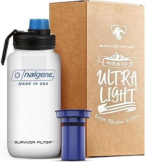 Survivor Filter Americana Ultra Light Filtered Water Bottle – 33.8 oz (1L) – Made in USA – Portable Water Bottle with Filter for Travel, Hiking, Gym & Everyday Use product image
