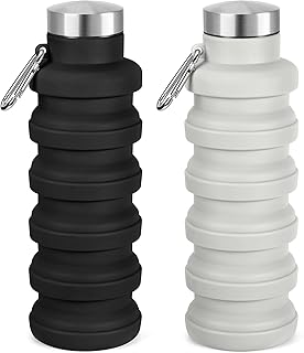 Collapsible Water Bottle,17oz Reusable BPA Free Silicone Foldable Water Bottles for Travel Gym Camping Hiking Outdoor Indoor Sport-(Black+Gray) product image