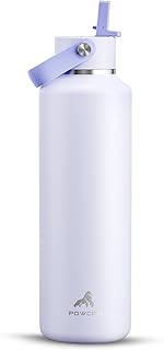POWCAN 24 oz Slim Insulated Water Bottle: Leakproof, Lightweight, Cold for 24H, Double Walled Stainless Steel Water Bottle with Straw for Travel, Hiking, Biking, Sport, Outdoors (Lupine Haze) product image