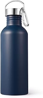 Volhoply 32oz Uninsulated Single Walled Water Bottle, Stainless Steel Sports Water Bottles with Handle & Carabiner, BPA Free Lightweight Water Bottles for Hiking, Biking, Running（Navy,1） product image