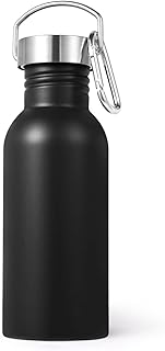 Volhoply 20oz Uninsulated Single Walled Water Bottle, Stainless Steel Reusable Water Bottles with Handle & Carabiner, BPA Free 18/8 304 Sports Water Bottles for Camping Hiking(Black,1) product image