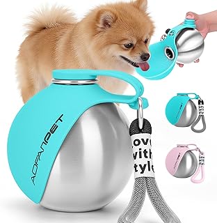 Portable Dog Water Bottle 10oz Stainless Steel Travel Dog Water Dispenser with Bowl No-Spill Puppy Water Bottle for Walking Hiking Small Dog Water Bottle product image