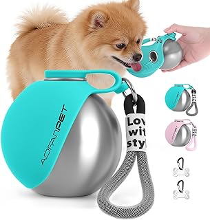 Portable Dog Water Bottle 10oz Stainless Steel Travel Dog Water Dispenser with Bowl No-Spill Puppy Water Bottle for Walking Hiking Small Dog Water Bottle, Includes Waste Bag Holder product image