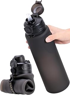 TakeToday Newly Upgraded Collapsible Water Bottles 32oz, Compact Foldable Travel Bottle, TSA-Approved Leakproof Silicone Water Bottle for Hiking, Travel, Outdoors, Black product image