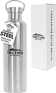 Tactiko Survival 1000ml / 34 oz Insulated Stainless Steel Wide Mouth Water Bottle, Double Wall Insulation - Leakproof, BPA-Free with Cleaning Brush for Camping, Hiking, Outdoor Prep product image