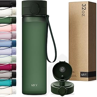 KIVY Slim Water Bottle 32oz with Leakproof Flip Lid [Lightweight & Shatterproof] Fits Backpack & Cupholder for Travel, Sports, School - Tall Gym Water Bottle with Measurements - Dishwasher Safe product image