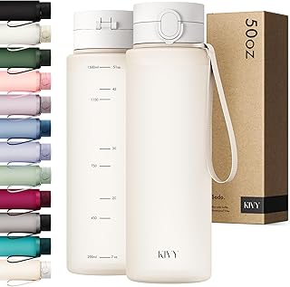 KIVY Slim Water Bottle 50oz with Leakproof Flip Lid [Lightweight & Shatterproof] Fits Backpack & Cupholder for Travel, Sports, School - Extra large water bottle no straw - 1.5 Liter water bottles product image